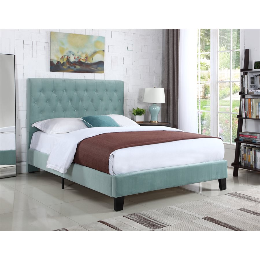 KING UPHOLSTERED HEADBOARD-FOOTBOARD-RAILS-LIGHT BLUE