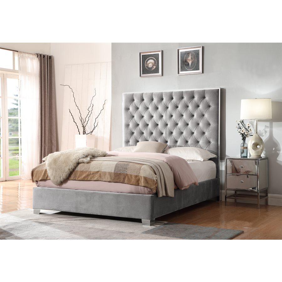 LACEY-COMPLETE QUEEN UPHOLSTERED BED-GREY